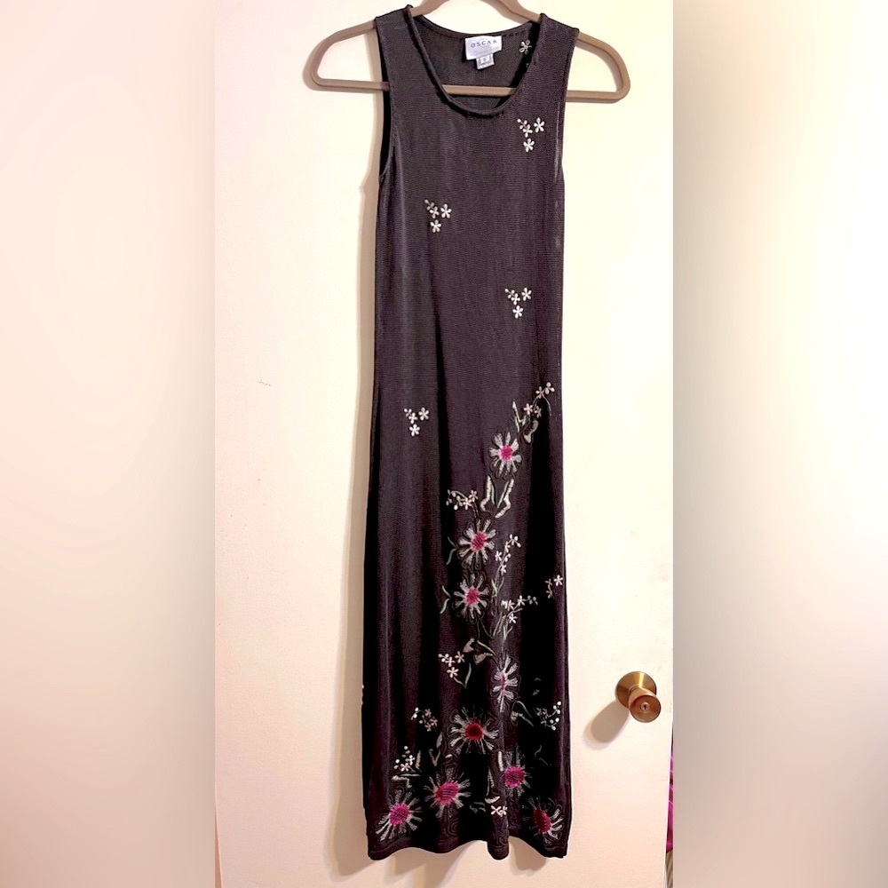 Vintage Oscar by Oscar De La Renta knit embroidered Dress, Size Small